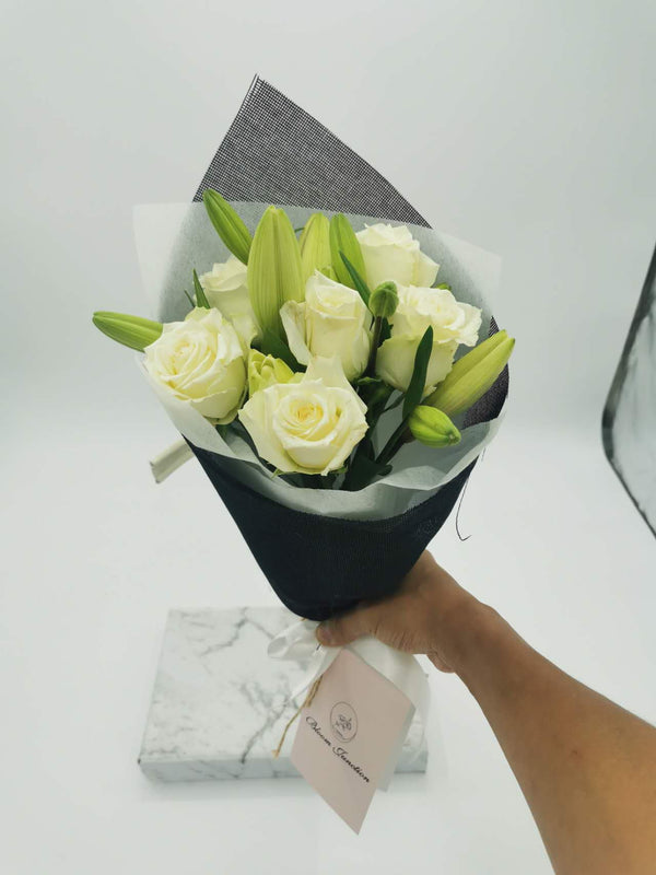 Dreamy Harmony: White Rose & Lily Bouquet